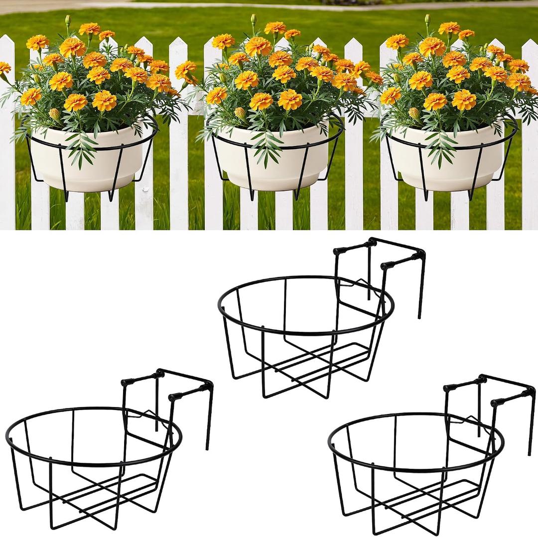 Adjustable Hanging Railing Planter, 3 Pack Fit 1.5 to 4.5 Inches Railing, Weather-Resistant Metal Balcony Rail Planters, Work for Outdoor Fence Deck Garden Patio Halloween Christmas Decor