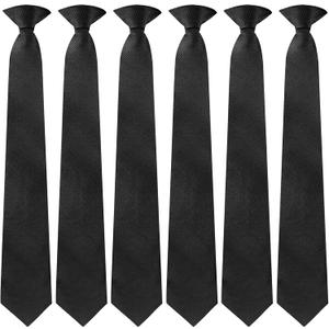 2 x 6 Pcs Clip on Ties for Men 20 Inch Mens Clip on Tie Plaid Striped Dots Pre Tied Necktie for Office School Party (Black)