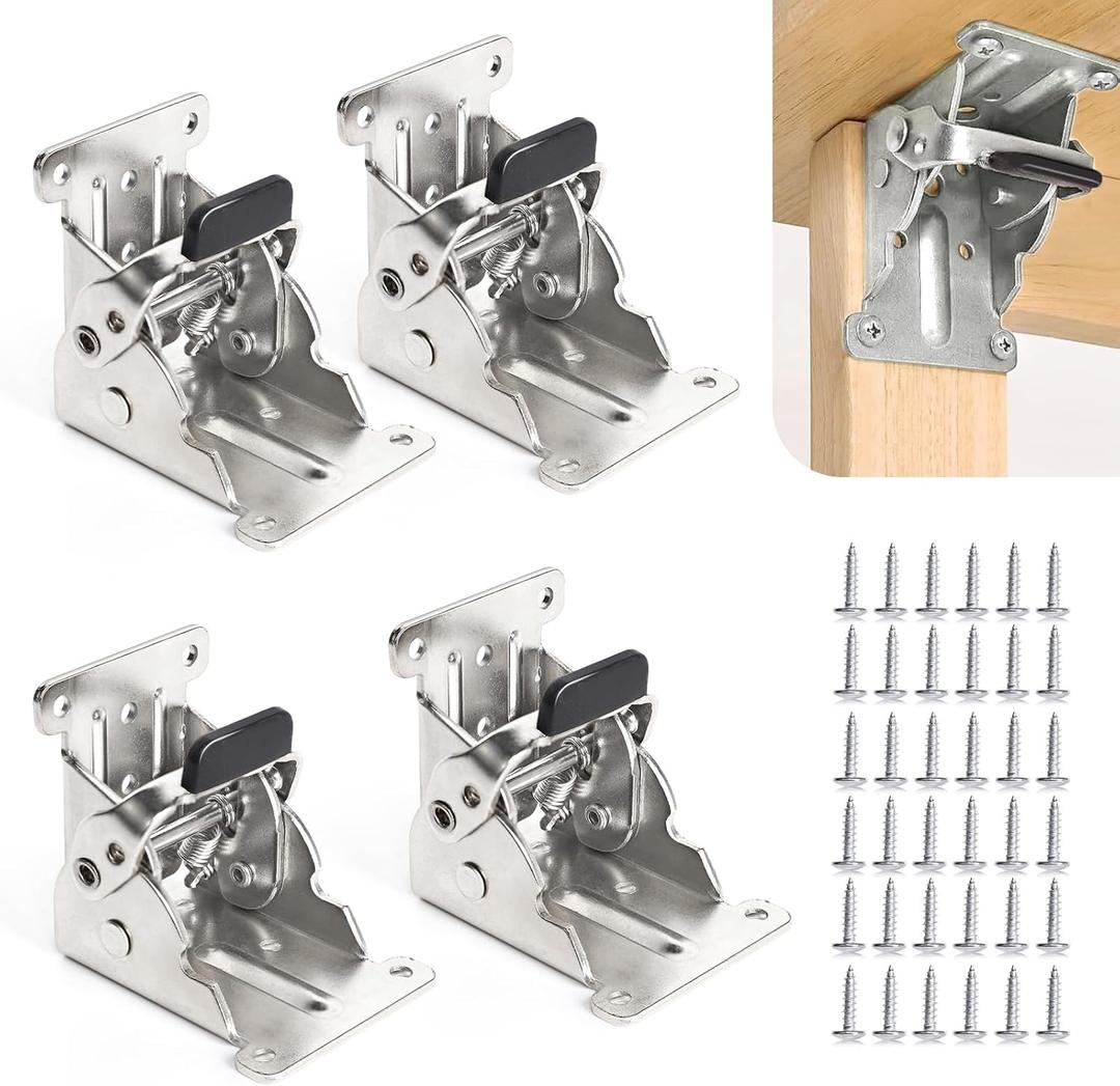 4 Pack Locking Hinge for Folding Leg Brackets,Heavy Duty Folding Brackets 90 Degree Self Locking Folding Hinge for Table Legs FurnitureSilver