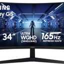 Samsung 34' Odyssey G5 Ultra-Wide Gaming Monitor with 1000R Curved Screen, 165Hz, 1ms, FreeSync Premium, Large Display, Eye Comfort, Multiple Ports, WQHD, LC34G55TWWNXZA, Black
