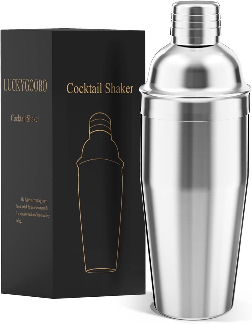 Cocktail Shaker,24 oz Martini Shaker,Drink Shaker Built-in Strainer,Professional Stainless Steel Margarita Mixer,Bartender Kit Gifts. (A-Silver)
