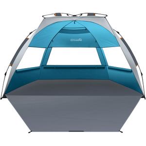 OutdoorMaster Beach Tent Sun Shelter for 3-4 Person, Pop Up Beach Tent Easy Setup with Sandbags, Portable Sun Shade Canopy with Carrying Bag for Beach & Outdoor, UPF50+ UV Protection, Family Size (X-Large, Ocracoke Coast)
