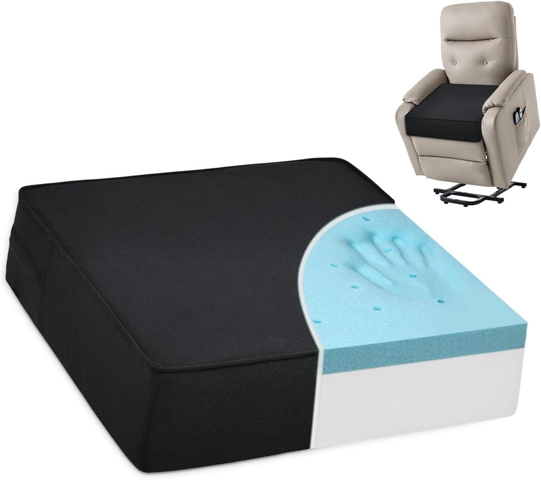 Shinnwa Gel Memory Foam Recliner Cushion for Elderly, Dual-Layer Foam Chair Pad, Extra Large Seat Cushion for Couch, Armchair, Wicker Chairs, Floor, 20 20 5in, Black