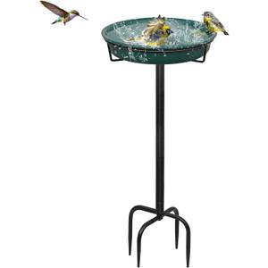 35.5In Freestanding Birdbaths Bowl Outdoor, Standing Garden Bird Bath Bird Feeder Bowl with Metal Stake, Detachable Decoration Spa Birdfeeder for Garden Patio Yard Lawn, 4 Spiky Feet (D) (Green)