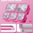 BiuLeon Snackle Box Containers, Stainless Steel 5 Compartments Divided Serving Tray with Lid, Removable LeakProof Portable Bento Box for Fruit Candy Nuts Food - School, Picnic and TravelPink