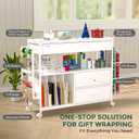 Wrapping Paper Storage & Organizer, Craft Cart with Ribbon & Gift Bag Storage, Wrapping Paper Organizer Holder(3 Wooden Drawers-White)
