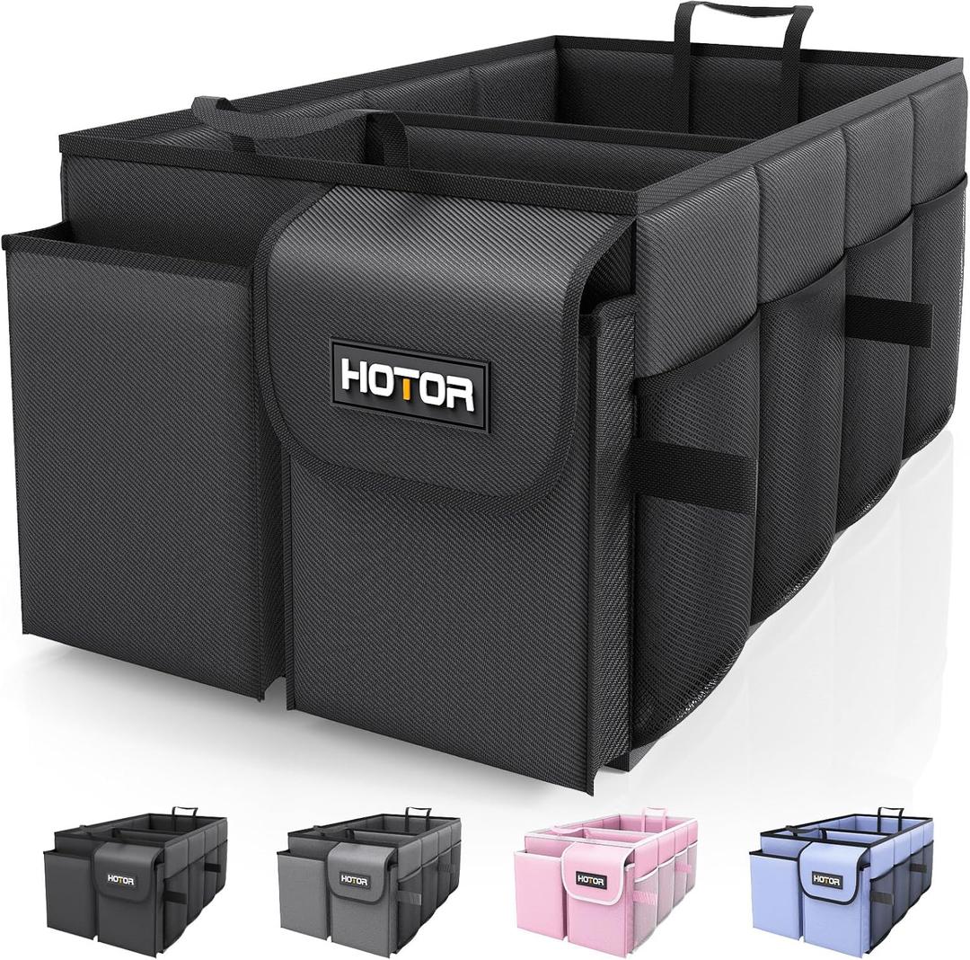 HOTOR Trunk Organizer - Car Organizer, Foldable Trunk organizer for SUVs & Sedans, Sturdy Car Organization for Car Accessories, Tools, Sundries, Black, 2 Compartments, 21.3"12.6"10.6"