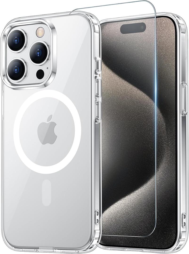 Temdan for iPhone 15 Pro Case Clear, [Compatible with Magsafe][Anti-Yellowing][Military-Grade Protection] Shockproof Slim Phone Sleeve Case for iPhone 15 Pro