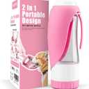 Dog Water Bottle, Pet Water Bottle with Food Container and Drinking Feeder, Leak Proof, BPA-Free, Portable Foldable Puppy Water Cup Dispenser for Outdoor Walking, Travel, Hiking Small Pink