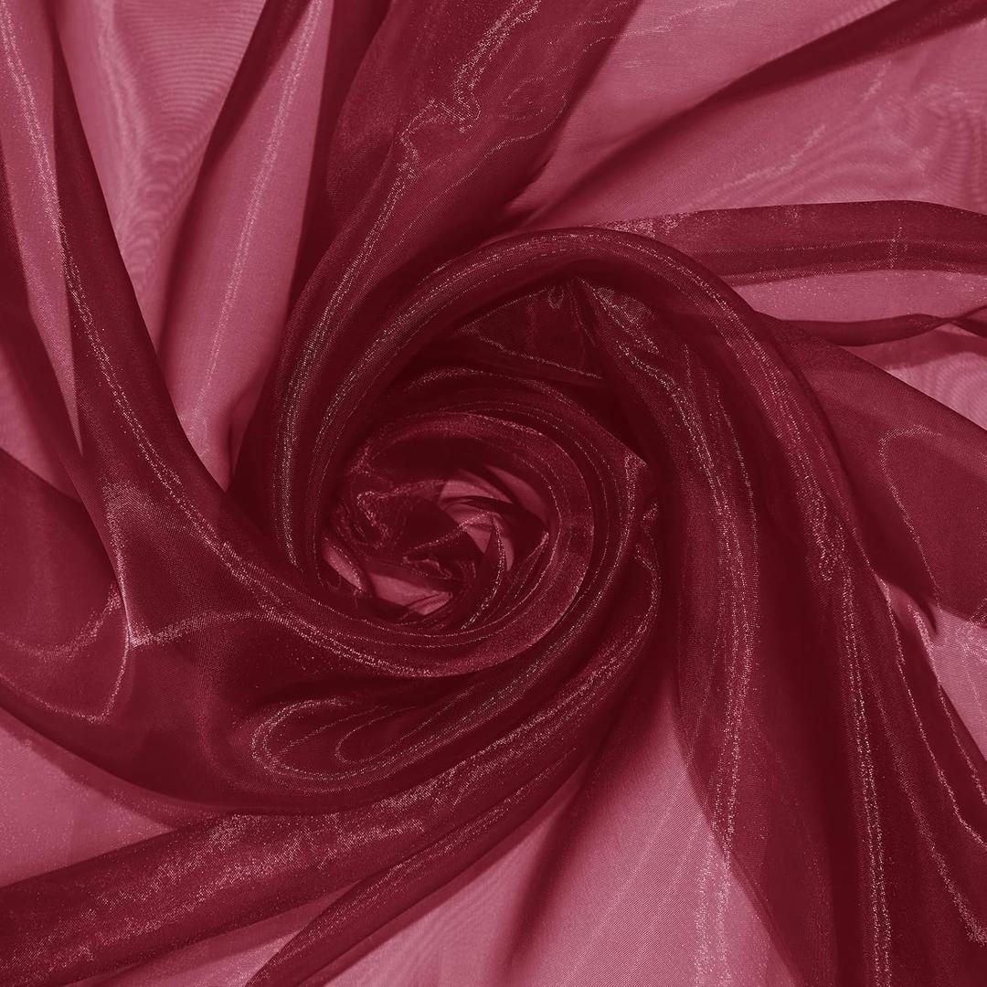 P Pothuiny Sheer Organza Fabric by The Yard, 10 Yards x 60 Inch Wide Bridal Burgundy Organza Tulle Fabric Roll Shiny Gauze Fashion Dress Sewing Craft for Wedding Party Decorations Backdrop