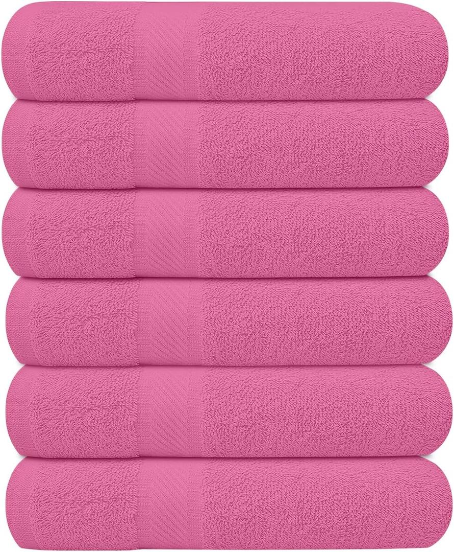 KAHAF COLLECTION Pack of 6 Bath Towels 27 x 54 Inches, 100% Cotton, Larger & Lighter Weight, Quicker to Dry, Super Soft and Absorbent, Perfect for Bathroom (Pink, Pack of 6 (27''x54''))