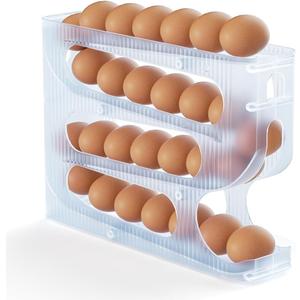 Sotfamily Egg Holder for Fridge, Auto Rolling Egg Dispenser for Refrigerator, Kitchen - Space-saving Egg Roller/Organizer/Storage/Container/Tray - 1 Pack for 28 Large Size Eggs(Frosted Clear)
