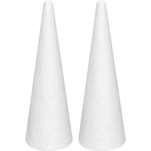 Crafjie Foam Cones for DIY Arts and Crafts (4.65 x 15.7 in, 2 Pack), White Polystyrene Christmas Tree Foam Cones Craft Supplies, for DIY Home Craft Project, Christmas Tree, Table Centerpiece