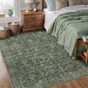 Washable Area Rug 6x9 Green Rugs for Living Room, Vintage Boho Large Rug for Bedroom Dining Room Office, Distressed Floral Print Carpet for Under Table, Soft Non Slip Low Pile Throw Carpet Indoor Mat