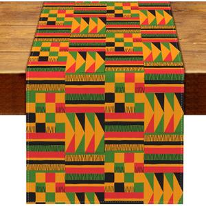 Nepnuser African Print Table Runner Black History Month Decorations Kwanzaa Kente National Holiday Party Supply Home Kitchen Dining Room Decor