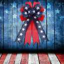 Cindeer 2 Pieces Patriotic Wreath Bow Independence Day Red White and Blue Star Burlap Topper Bows Large Independence Day Decorative Topper Bow Star Burlap Large Bows for 4th of July Party