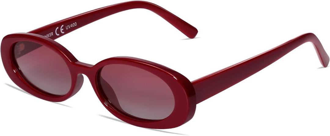 VANLINKER Polarized Retro Oval Sunglasses for Women and Men Small 90s Style VL9580 (C17 Red Frame/Red Lens)