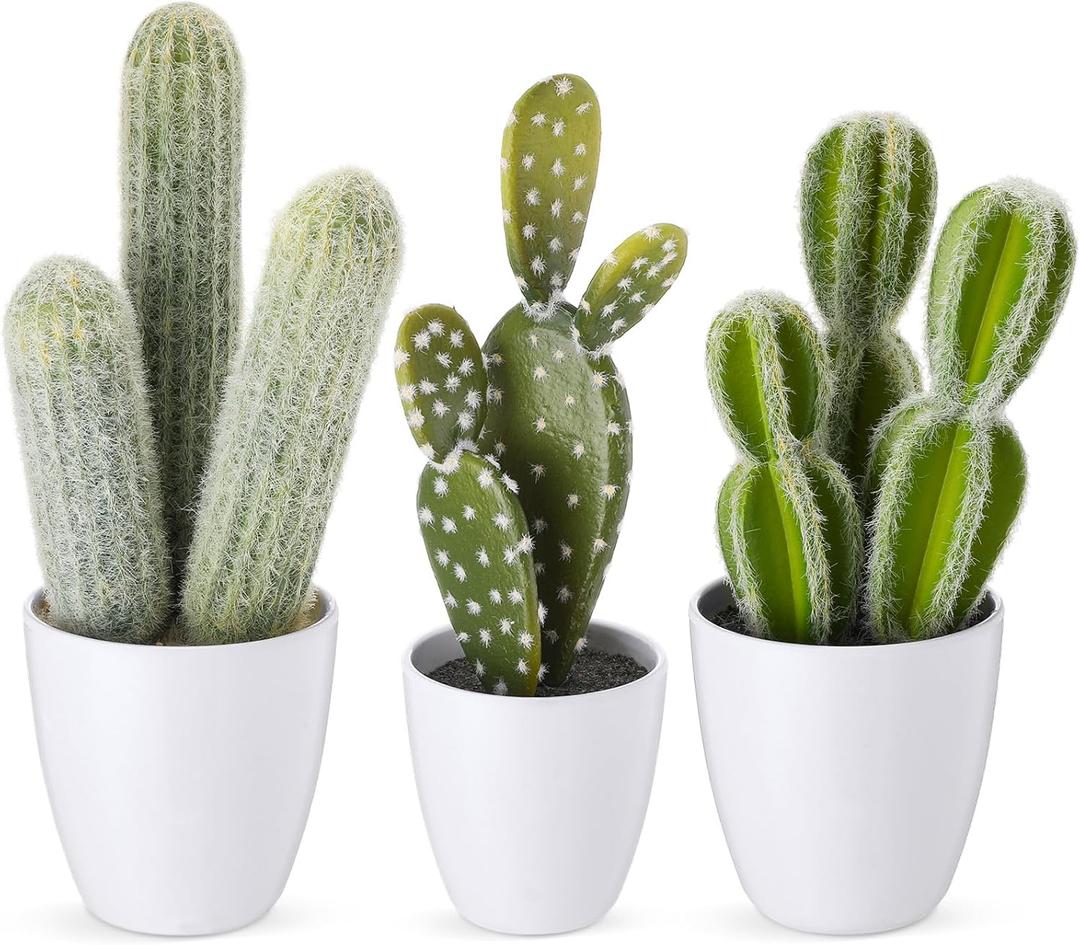 3 Pcs Artificial Cactus Plants 9-11'' Fake Cactus Potted Decor No Maintenance Faux Succulent Cacti Nordic Style Decor for Home Office Desk Shelf Living Room Indoor Housewarming Gifts