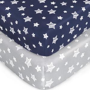 Crib Sheets for Boys or Girls 2 Pack, Fitted Crib Sheet for Standard Size Crib and Toddler Mattresses, Soft and Breathable Material, Grey & Navy | 52"X28"X 8"