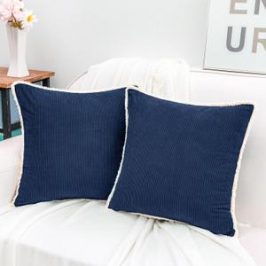 HWY 50 Navy Blue Chenille Throw Pillow Covers 18x18 Inch with Tassels Fringe, Pack of 2, Soft Boho Farmhouse Cushion Cases for Couch Sofa Bed Living Room