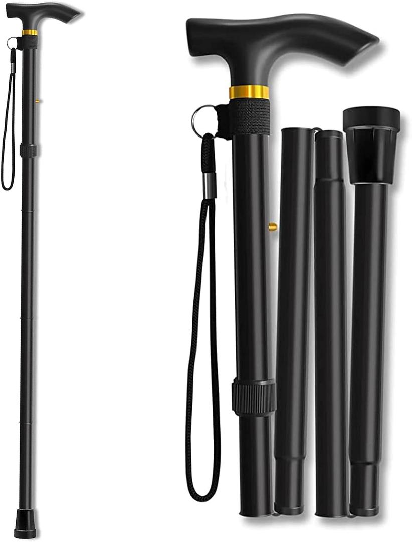 Walking Cane, Folding Cane for Man & Women, Portable Lightweight | 5-Level Adjustable Height, Collapsible Cane for Seniors Balancing Mobility Aid