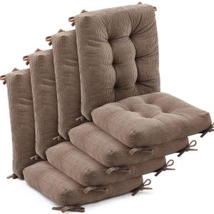 Juexica 4 Set Outdoor Patio Chair Cushions Corduroy Seat High Back Tufted Pillow Replacement Rocking Patio Chair Pads for Outdoor Indoor Home Office(Grayish Brown), 16.54 X 16.54 X 3.54 Inches