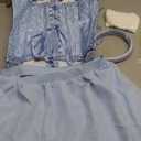 Halloween Adult Princess Costume Set Include Corset Tiara Puffy Mini Skirt Long Satin Gloves Knee High Socks (X-Large, Blue)