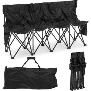 Kigley Portable 4 Seat Soccer Bench Chairs Foldable Team Sports Bench with Pockets and Carrying Bag for Camping Soccer Sports Team Basketball Football Practice Games(Black,1 Pcs)