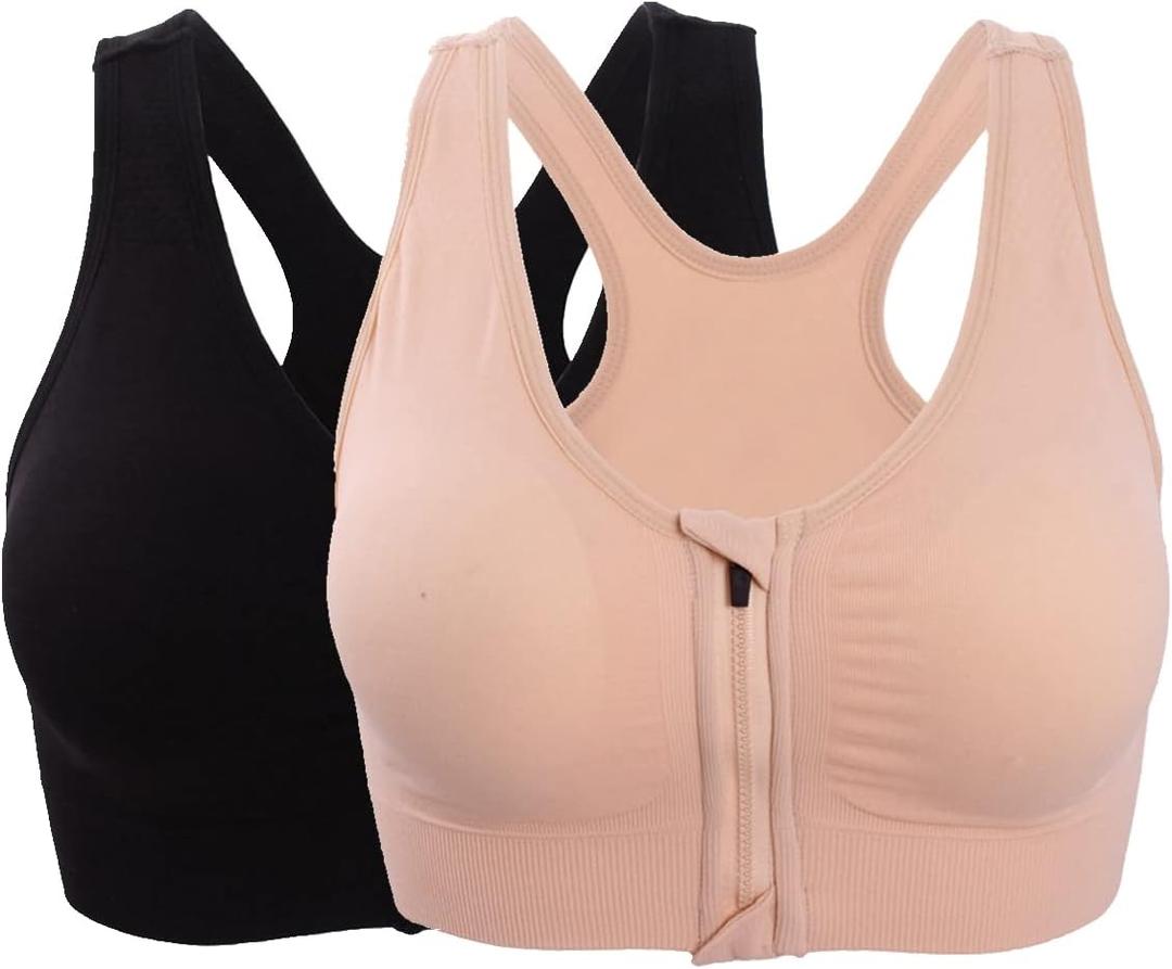 Hiking Gril Women's Zip Front Sports Bra Wireless Post-Surgery Yoga Bras (L)