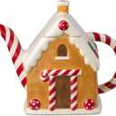 Santas Retro Christmas Gingerbread Teapot  3D Holiday Teapot with Vintage-Inspired Santa, Decorative Festive Tea Pot for Tea, Cocoa & Christmas Entertaining