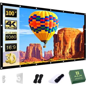 AAJK Projector Screen 100 inch, Washable Projector Screen 16:9 Foldable Anti-Crease Portable Projector Movies Screen for Home Theater Outdoor Indoor Support Double Sided Projection