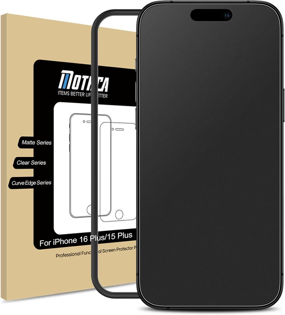 Mothca Matte Glass Screen Protector for iPhone 16 Plus/iPhone 15 Plus (6.7 inch) Anti-Glare & Anti-Fingerprint Tempered Glass Film, [Easy Installation Frame] Case Friendly, Smooth as Silk