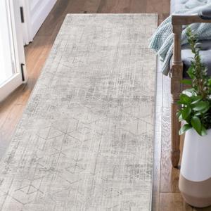 jinchan Moroccan Runner Rug 2x7 - Kitchen Machine Washable Runner Rug Modern Geometric Soft Low-Pile Lightweight Non-Slip Carpet for Entryway Hallway Laundry Room Bedroom Farmhouse (2x7ft,Grey) (2' x 7' (Runner), Abstract Grey)