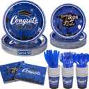 Goodluck Blue 2026 Congrats Grad Disposable Paper Tableware Sets, 350PCS Graduation Party Supplies Includes 9" & 7" Disposable Graduation Paper Plates, 9oz Cups, Napkins & Cutlery for 50 Guests