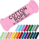 TECEUM Cotton Rope 3/16 (5 mm)  100 FT  Strong All-Purpose Braided Rope  Natural Cotton  for Crafting, amping, Clothes Line, DIY, Indoor & Outdoor Use  Pink