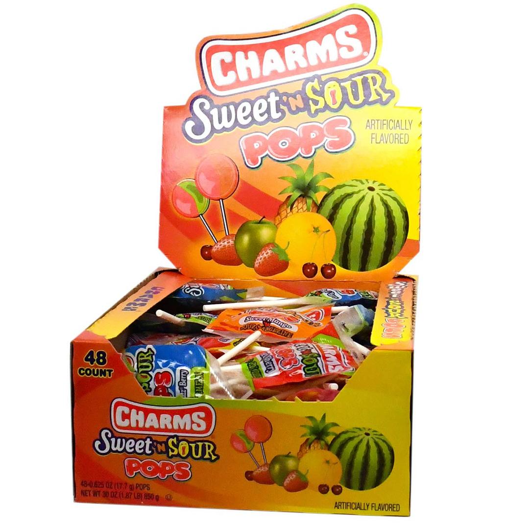 Tootsie Roll Charms Pops, in 5 Assorted Sweet/Sour Flavors, 0.6 Ounce (Pack of 48)