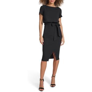 Kensie Women's Short Sleeve Tie Waist Midi Dress (12, Black)