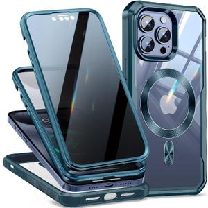 [CD Loop+Privacy Screen Protector]Magnetic Case for iPhone 15 Pro Case,[Military Grade Drop Protection] Anti-peep Privacy Double Sided 9H Glass Compatible with MagSafe (Blue Titanium)