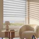 Graywind Motorized Zebra Sheer Blinds Compatible with Alexa Horizontal Light Filtering Window Shades Remote Roller Blinds with Valance for Smart Home and Office, Customized Size (Luxury Silver White)