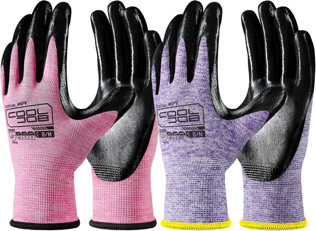 COOLJOB 10/20 Pair Safety Work Gloves for Men Women Non-slip, Nitrile Rubber Coated Working Garden Yard Gloves Bulk with Grip S/M