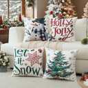 2 x Artscope Christmas Tree Snowman Throw Pillow Covers 20x20 Inch Set of 4, Let It Snow Holly Jolly Winter Hoilday Christmas Decoration Pillow Cases for Home Sofa Couch Decor-Beige