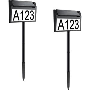 Solar House Number Sign, deerdance LED Illuminated Outdoor Address Plaque with Smart Control, 3-Color in 1 Waterproof Solar Powered House Number Light with Stakes for Outside Home, Yard, Street, House -2Pcs