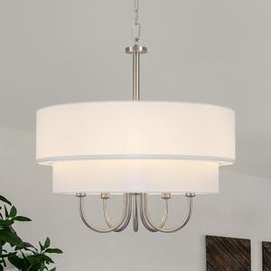 Modern Drum Chandeliers for Dining Room 5 Light Brushed Nickel Chandelier with Shades Contemporary Farmhouse Light Fixtures Hanging Large Pendant Lighting for Kitchen Island Living Room Entryway Foyer