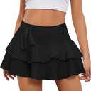 Women's Ruffle Hem Bow Knot High Waist Flowy Beach Mini Skirts, L