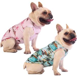Hawaiian Dog Shirts, Quick Dry Summer Cooling Mesh Coconut Printing T-Shirt for Large Dogs, Pink+Green, Large