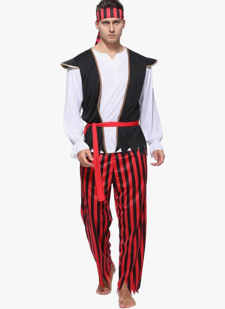 Wizland Adult Men Pirate Costume Sea Captain Adult Halloween Costumes Men's Pirate Outfit for Dress Up Party L