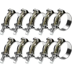 10Pack T Bolt Hose Clamp 40-46mm for 1.25" Hose ID, Stainless Steel Radiator Heavy Duty Hose Clamp Intake Clamp