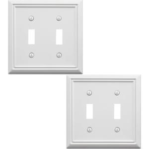 Double Toggle Light Switch Cover Adler Metal Wall Plate, 2-Pack White 2 Gang, Light Switch Cover Decorative Wallplate, Durable