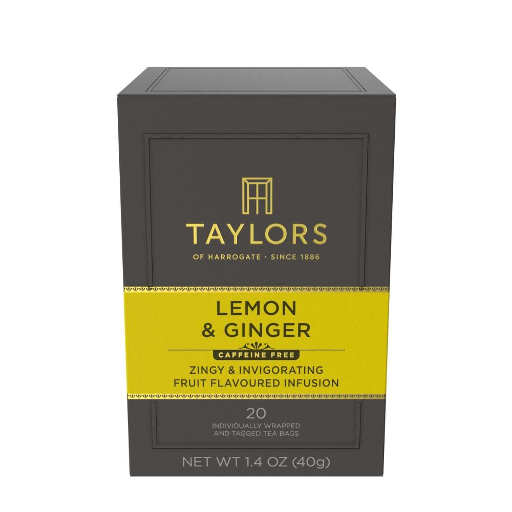 3 x Taylors of Harrogate Lemon & Ginger, Herbal Tea, Individually Wrapped Bags, 20 Count (Pack of 1), Cleansing, Invigorating and Citrussy, Caffeine-Free, Enjoy Hot or Iced, 20 Teabags (EXP 04/30/27)