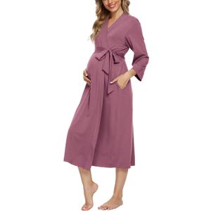 Xpenyo Women's Maternity Sleepwear,Labor/Delivery/Nursing/Hospital Nightgown Kimono Robes Long Pregnancy Loungewear (XX-Large, Mauve)